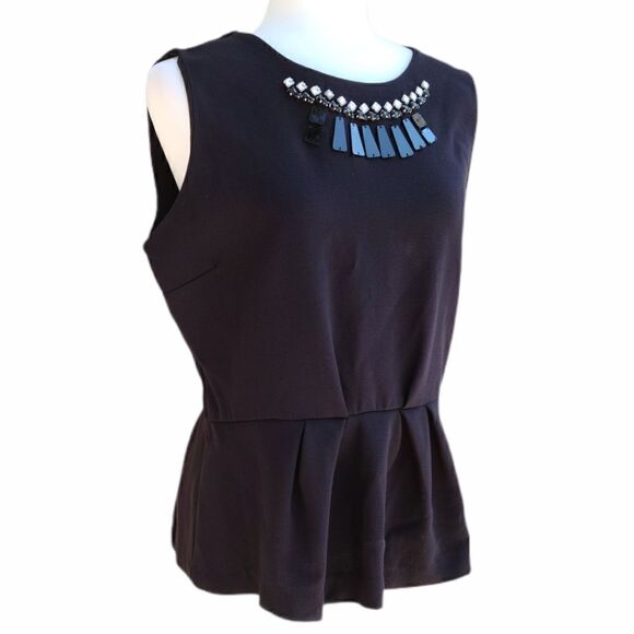 Worthington Peplum Embellished Black Top Size L - Picture 6 of 14